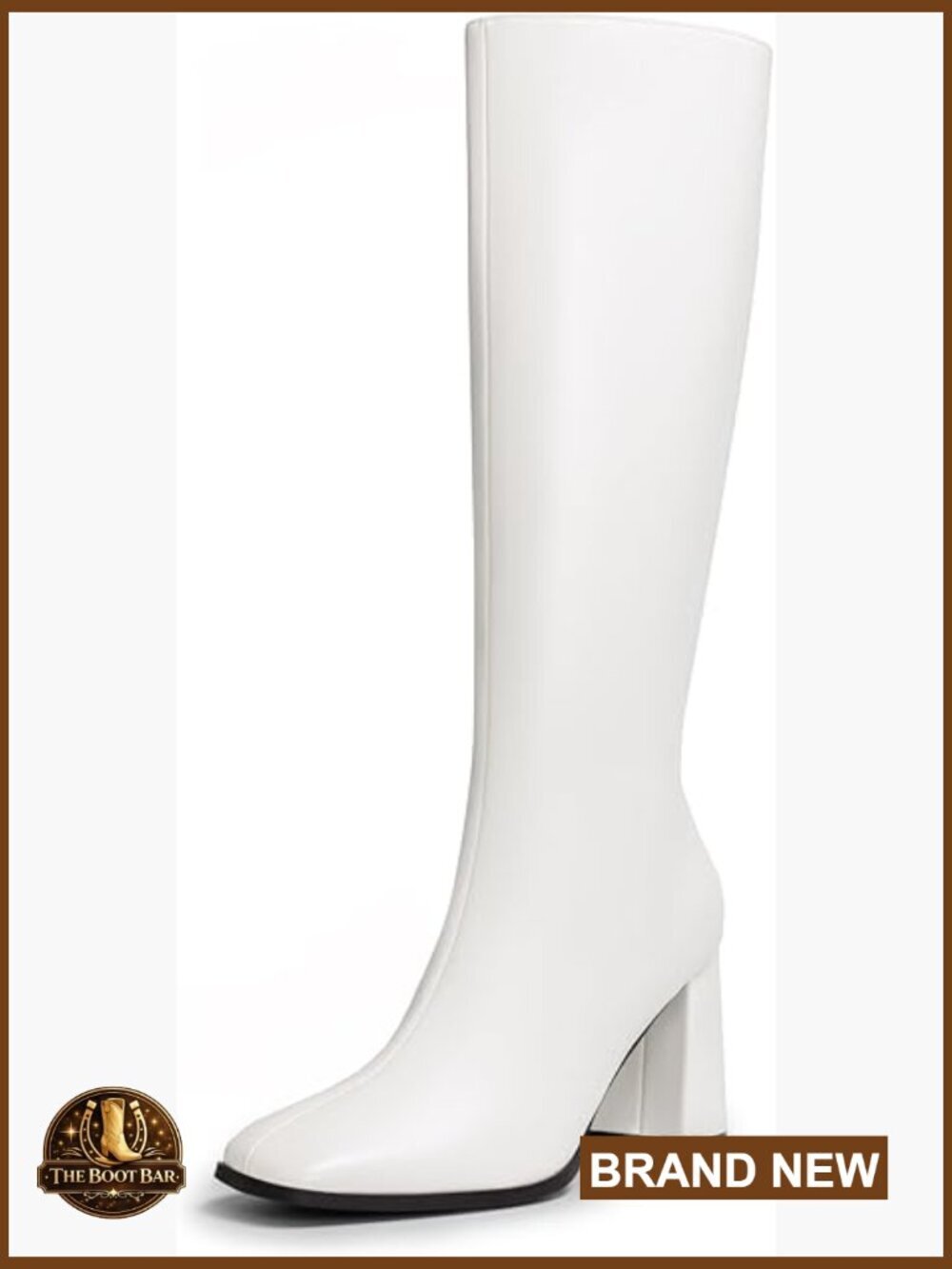 Knee High Boots Square Toe Chunky Heel Faux Leather Side Zip Tall Boots